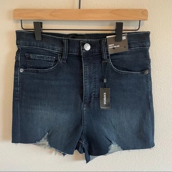 Express Jean Shorts Super High Rise Stretch Distressed Shorts - Picture 1 of 4